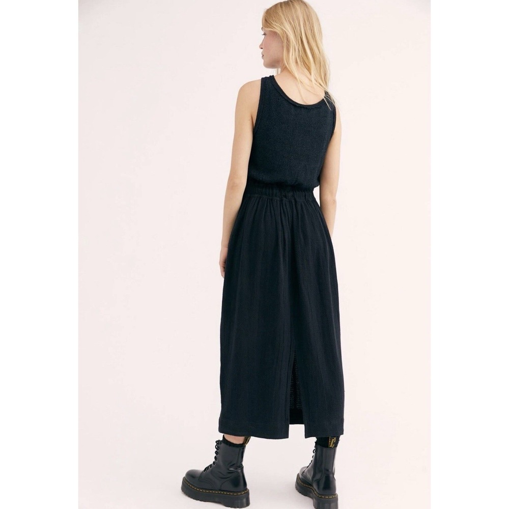 Free People Beach Navy Blue Maxi Dress Small Drawstring Waist Pockets Sleeveless - Picture 2 of 12